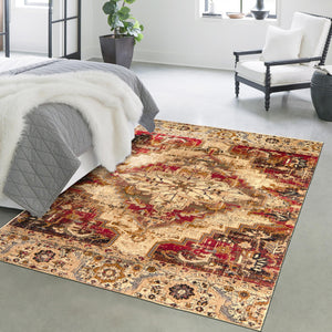 Burgundy Beige 10' x 14' 1 Saturn Rectangle Area Rug Stain Resistant Easy Clean Classic Vintage Design Durable Carpet for Affordable Home Interiors for Sale at Rug Engine