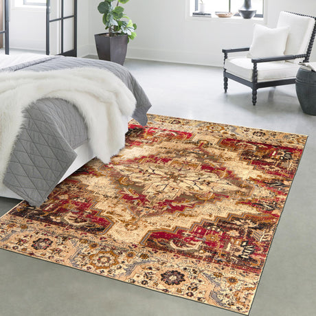 Burgundy Beige 10' x 14' 1 Saturn Rectangle Area Rug Stain Resistant Easy Clean Classic Vintage Design Durable Carpet for Affordable Home Interiors for Sale at Rug Engine