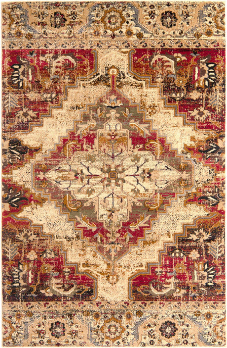 Burgundy Beige 5' 3 x 8' Saturn Rectangle Area Rug Stain Resistant Easy Clean Classic Vintage Design Durable Carpet for Affordable Home Interiors for Sale at Rug Engine