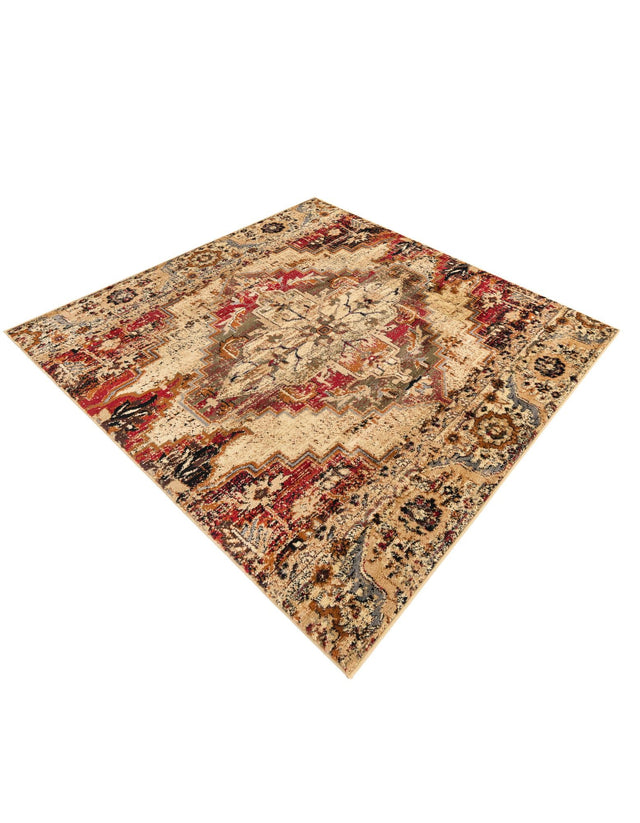 Burgundy Beige 5' 3 x 5' 3 Saturn Square Area Rug Stain Resistant Easy Clean Classic Vintage Design Durable Carpet for Affordable Home Interiors for Sale at Rug Engine