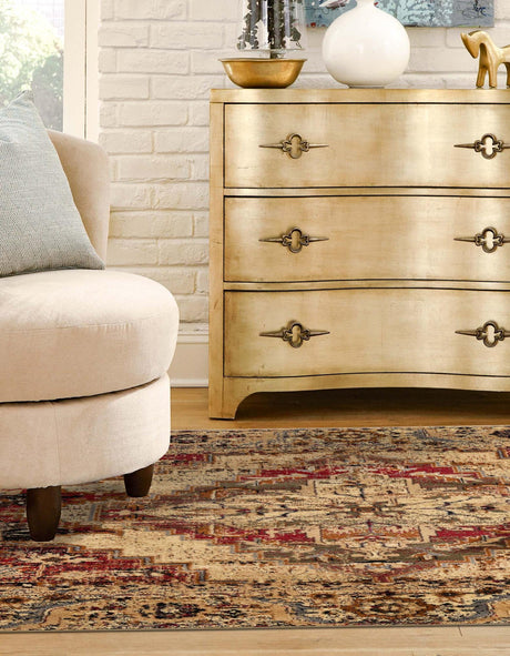 Burgundy Beige 5' 3 x 5' 3 Saturn Square Area Rug Stain Resistant Easy Clean Classic Vintage Design Durable Carpet for Affordable Home Interiors for Sale at Rug Engine