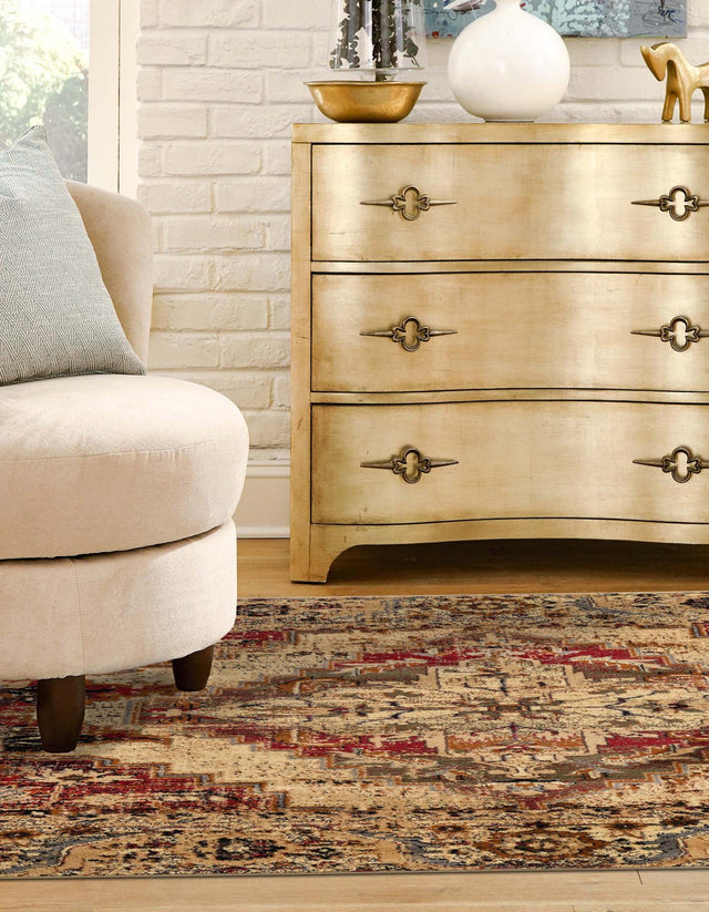 Burgundy Beige 5' 3 x 5' 3 Saturn Square Area Rug Stain Resistant Easy Clean Classic Vintage Design Durable Carpet for Affordable Home Interiors for Sale at Rug Engine
