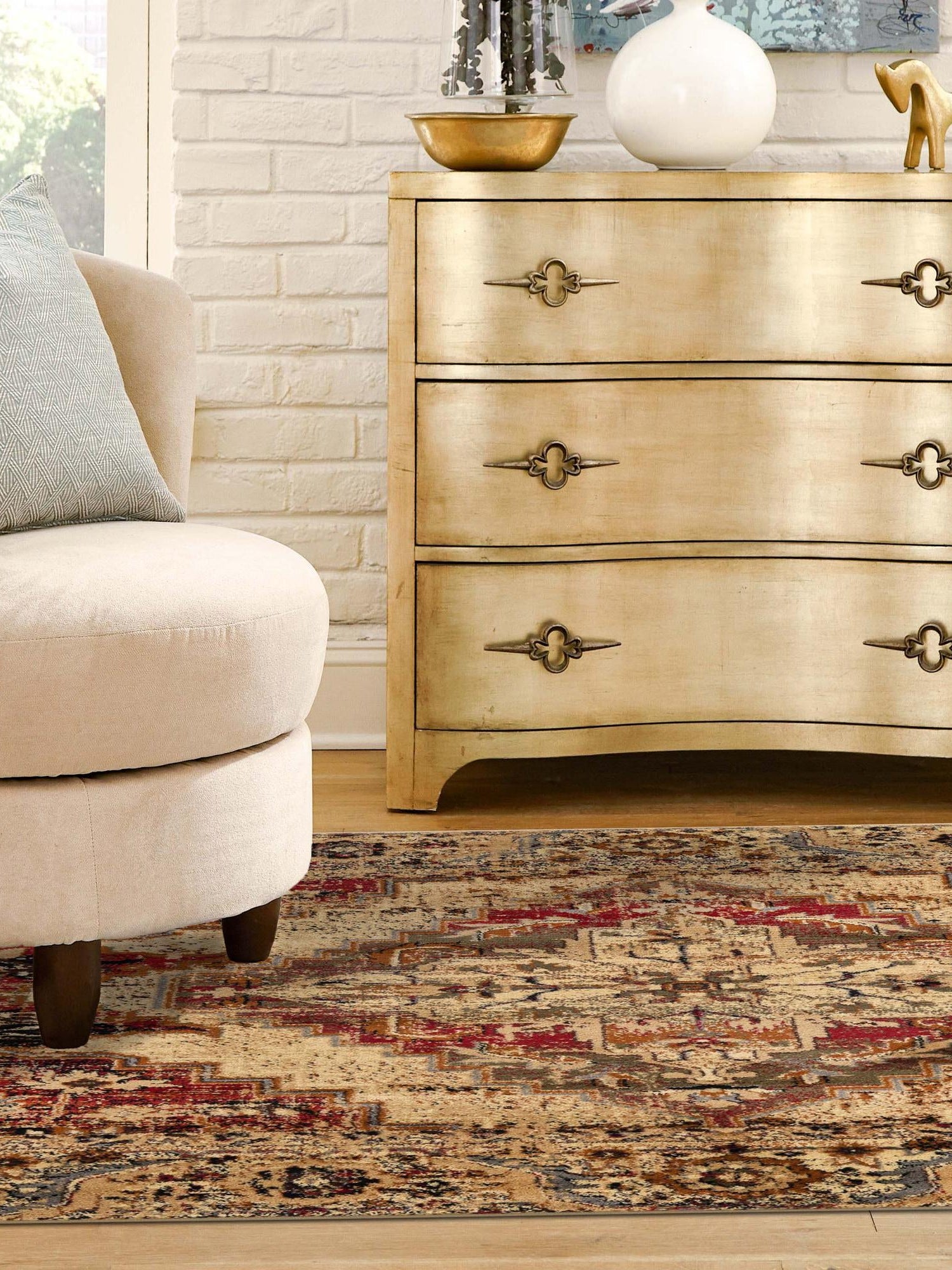 Burgundy Beige 7' 10 x 7' 10 Saturn Square Area Rug Stain Resistant Easy Clean Classic Vintage Design Durable Carpet for Affordable Home Interiors for Sale at Rug Engine
