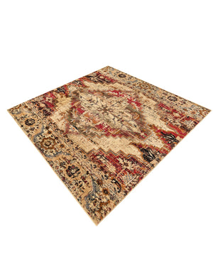 Burgundy Beige 5' 3 x 5' 3 Saturn Square Area Rug Stain Resistant Easy Clean Classic Vintage Design Durable Carpet for Affordable Home Interiors for Sale at Rug Engine