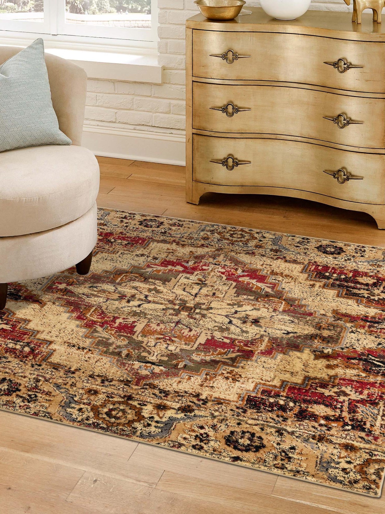 Burgundy Beige 7' 10 x 7' 10 Saturn Square Area Rug Stain Resistant Easy Clean Classic Vintage Design Durable Carpet for Affordable Home Interiors for Sale at Rug Engine