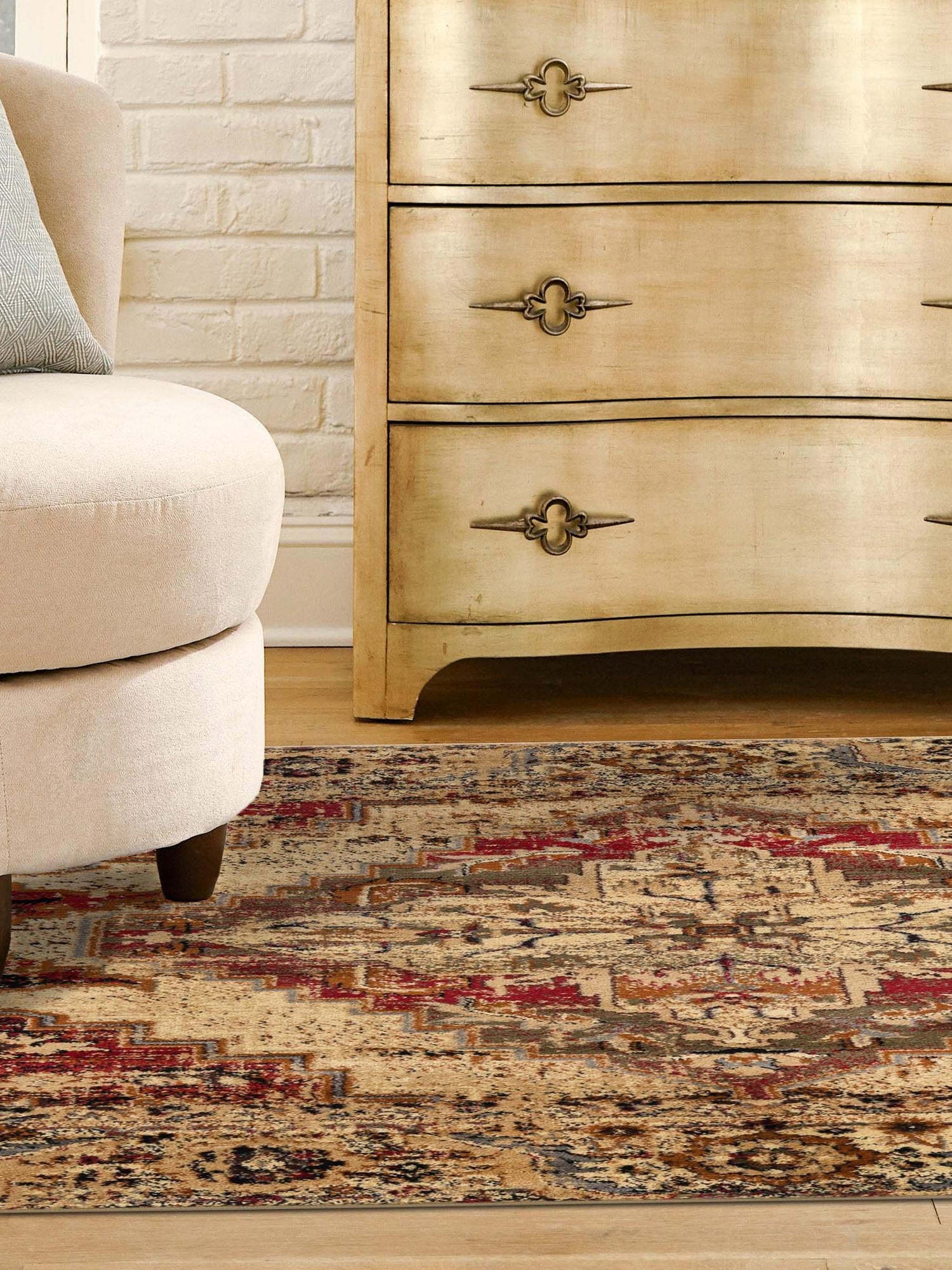 Burgundy Beige 7' 10 x 7' 10 Saturn Square Area Rug Stain Resistant Easy Clean Classic Vintage Design Durable Carpet for Affordable Home Interiors for Sale at Rug Engine