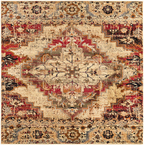 Burgundy Beige 5' 3 x 5' 3 Saturn Square Area Rug Stain Resistant Easy Clean Classic Vintage Design Durable Carpet for Affordable Home Interiors for Sale at Rug Engine
