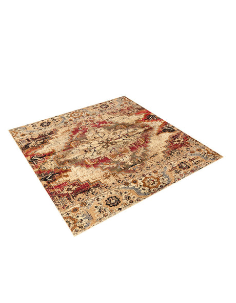 Burgundy Beige 7' 10 x 7' 10 Saturn Square Area Rug Stain Resistant Easy Clean Classic Vintage Design Durable Carpet for Affordable Home Interiors for Sale at Rug Engine