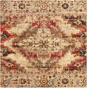 Burgundy Beige 7' 10 x 7' 10 Saturn Square Area Rug Stain Resistant Easy Clean Classic Vintage Design Durable Carpet for Affordable Home Interiors for Sale at Rug Engine