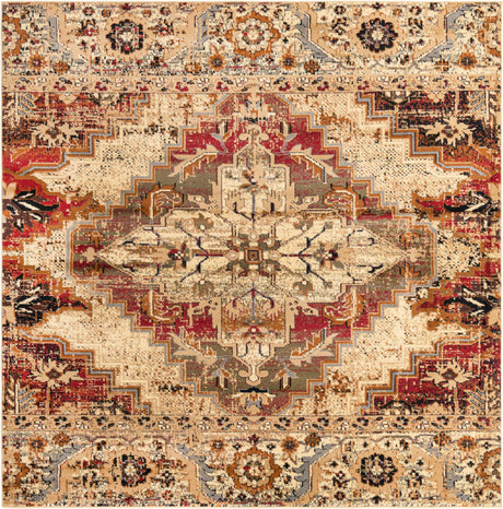 Burgundy Beige 7' 10 x 7' 10 Saturn Square Area Rug Stain Resistant Easy Clean Classic Vintage Design Durable Carpet for Affordable Home Interiors for Sale at Rug Engine