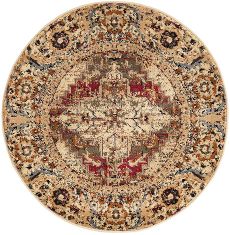 Burgundy Beige 3' 1 x 3' 1 Saturn Round Area Rug Stain Resistant Easy Clean Classic Vintage Design Durable Carpet for Affordable Home Interiors for Sale at Rug Engine