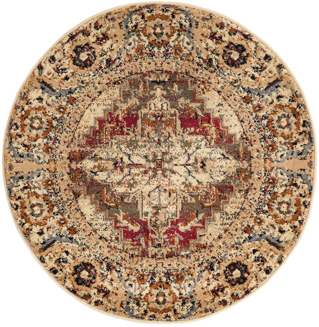Burgundy Beige 3' 1 x 3' 1 Saturn Round Area Rug Stain Resistant Easy Clean Classic Vintage Design Durable Carpet for Affordable Home Interiors for Sale at Rug Engine
