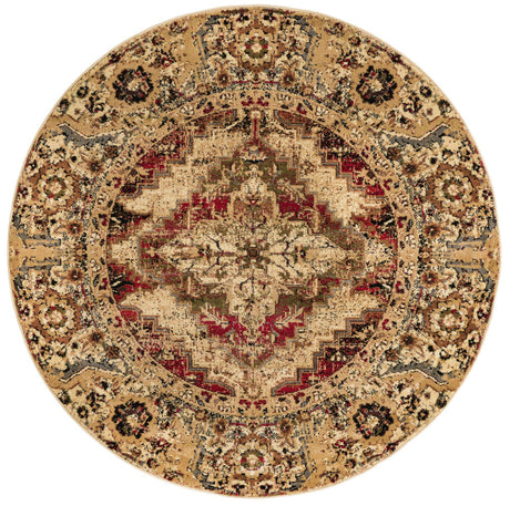 Burgundy Beige 5' 3 x 5' 3 Saturn Round Area Rug Stain Resistant Easy Clean Classic Vintage Design Durable Carpet for Affordable Home Interiors for Sale at Rug Engine