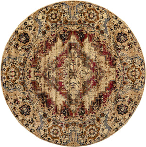 Burgundy Beige 7' 1 x 7' 1 Saturn Round Area Rug Stain Resistant Easy Clean Classic Vintage Design Durable Carpet for Affordable Home Interiors for Sale at Rug Engine