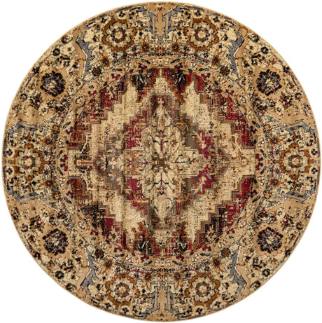 Burgundy Beige 7' 1 x 7' 1 Saturn Round Area Rug Stain Resistant Easy Clean Classic Vintage Design Durable Carpet for Affordable Home Interiors for Sale at Rug Engine
