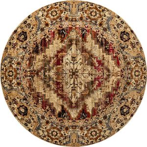 Burgundy Beige 7' 10 x 7' 10 Saturn Round Area Rug Stain Resistant Easy Clean Classic Vintage Design Durable Carpet for Affordable Home Interiors for Sale at Rug Engine