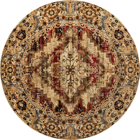 Burgundy Beige 7' 10 x 7' 10 Saturn Round Area Rug Stain Resistant Easy Clean Classic Vintage Design Durable Carpet for Affordable Home Interiors for Sale at Rug Engine