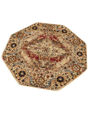 Burgundy Beige 3' 1 x 3' 1 Saturn Octagon Area Rug Stain Resistant Easy Clean Classic Vintage Design Durable Carpet for Affordable Home Interiors for Sale at Rug Engine
