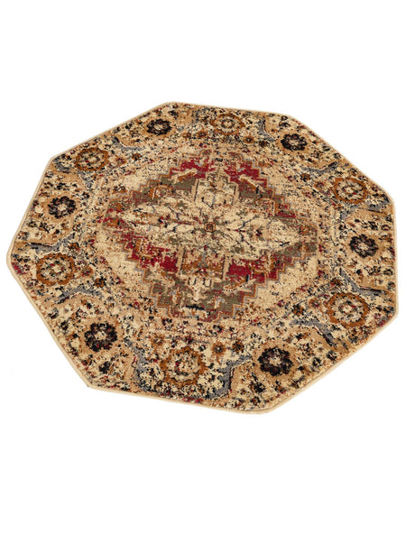Burgundy Beige 3' 1 x 3' 1 Saturn Octagon Area Rug Stain Resistant Easy Clean Classic Vintage Design Durable Carpet for Affordable Home Interiors for Sale at Rug Engine