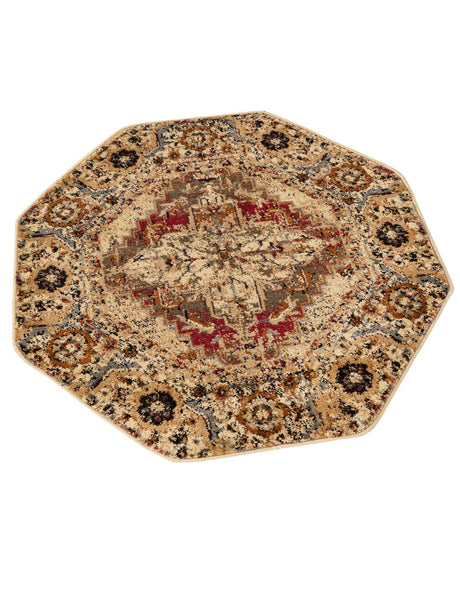 Burgundy Beige 3' 1 x 3' 1 Saturn Octagon Area Rug Stain Resistant Easy Clean Classic Vintage Design Durable Carpet for Affordable Home Interiors for Sale at Rug Engine