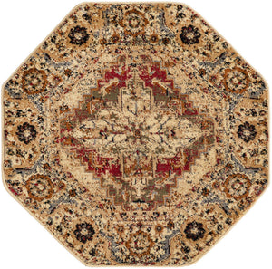 Burgundy Beige 3' 1 x 3' 1 Saturn Octagon Area Rug Stain Resistant Easy Clean Classic Vintage Design Durable Carpet for Affordable Home Interiors for Sale at Rug Engine