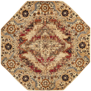 Burgundy Beige 5' 3 x 5' 3 Saturn Octagon Area Rug Stain Resistant Easy Clean Classic Vintage Design Durable Carpet for Affordable Home Interiors for Sale at Rug Engine