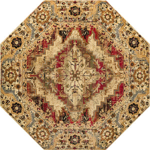 Burgundy Beige 7' 10 x 7' 10 Saturn Octagon Area Rug Stain Resistant Easy Clean Classic Vintage Design Durable Carpet for Affordable Home Interiors for Sale at Rug Engine