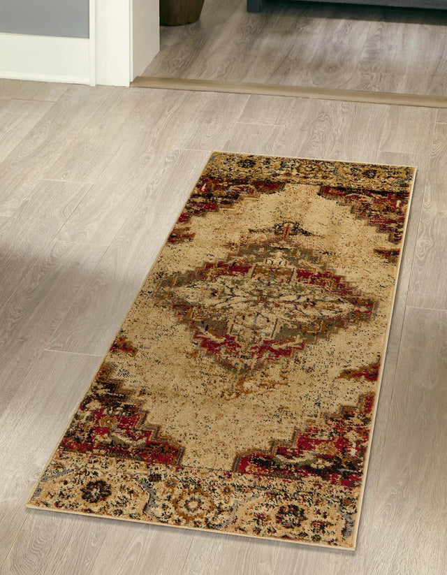 Burgundy Beige 2' 7 x 14' 1 Saturn Runner Area Rug Stain Resistant Easy Clean Classic Vintage Design Durable Carpet for Affordable Home Interiors for Sale at Rug Engine