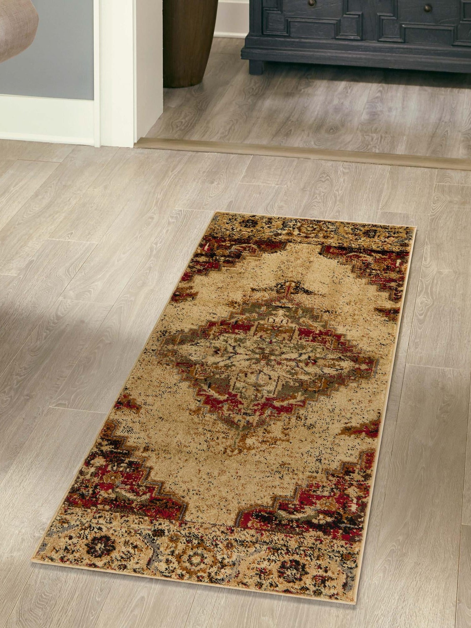 Burgundy Beige 2' 2 x 12' Saturn Runner Area Rug Stain Resistant Easy Clean Classic Vintage Design Durable Carpet for Affordable Home Interiors for Sale at Rug Engine