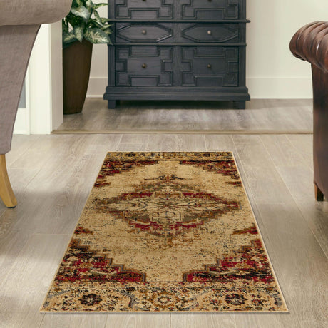 Burgundy Beige 2' x 5' 1 Saturn Runner Area Rug Stain Resistant Easy Clean Classic Vintage Design Durable Carpet for Affordable Home Interiors for Sale at Rug Engine