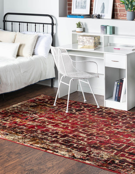 Burgundy 5' 3 x 7' 1 Saturn Rectangle Area Rug Stain Resistant Easy Clean Classic Vintage Design Durable Carpet for Affordable Home Interiors for Sale at Rug Engine