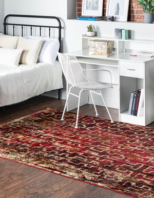 Burgundy 4' 1 x 6' 1 Saturn Rectangle Area Rug Stain Resistant Easy Clean Classic Vintage Design Durable Carpet for Affordable Home Interiors for Sale at Rug Engine