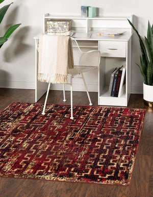Burgundy 5' 3 x 5' 3 Saturn Square Area Rug Stain Resistant Easy Clean Classic Vintage Design Durable Carpet for Affordable Home Interiors for Sale at Rug Engine