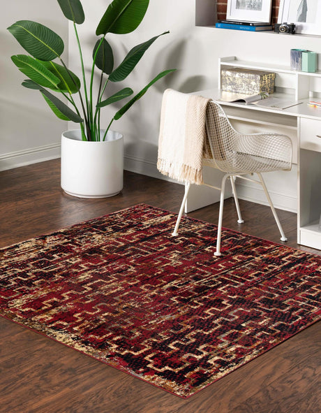 Burgundy 7' 10 x 7' 10 Saturn Square Area Rug Stain Resistant Easy Clean Classic Vintage Design Durable Carpet for Affordable Home Interiors for Sale at Rug Engine