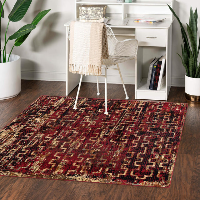 Burgundy 7' 10 x 7' 10 Saturn Square Area Rug Stain Resistant Easy Clean Classic Vintage Design Durable Carpet for Affordable Home Interiors for Sale at Rug Engine
