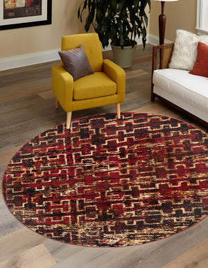 Burgundy 7' 1 x 7' 1 Saturn Round Area Rug Stain Resistant Easy Clean Classic Vintage Design Durable Carpet for Affordable Home Interiors for Sale at Rug Engine