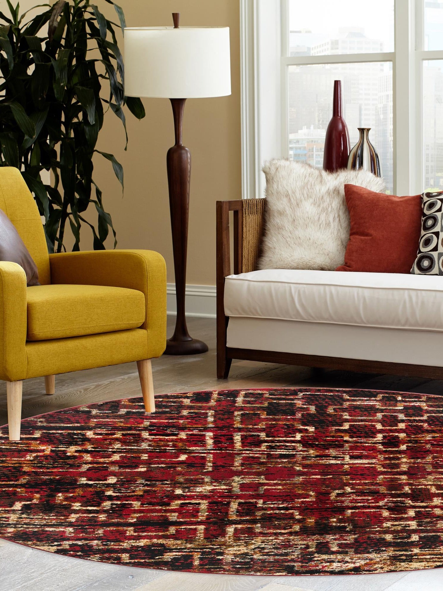 Burgundy 3' 1 x 3' 1 Saturn Round Area Rug Stain Resistant Easy Clean Classic Vintage Design Durable Carpet for Affordable Home Interiors for Sale at Rug Engine