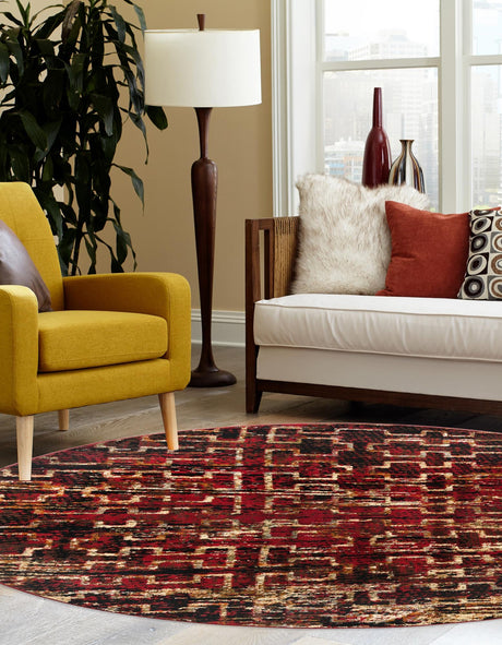 Burgundy 7' 10 x 7' 10 Saturn Round Area Rug Stain Resistant Easy Clean Classic Vintage Design Durable Carpet for Affordable Home Interiors for Sale at Rug Engine