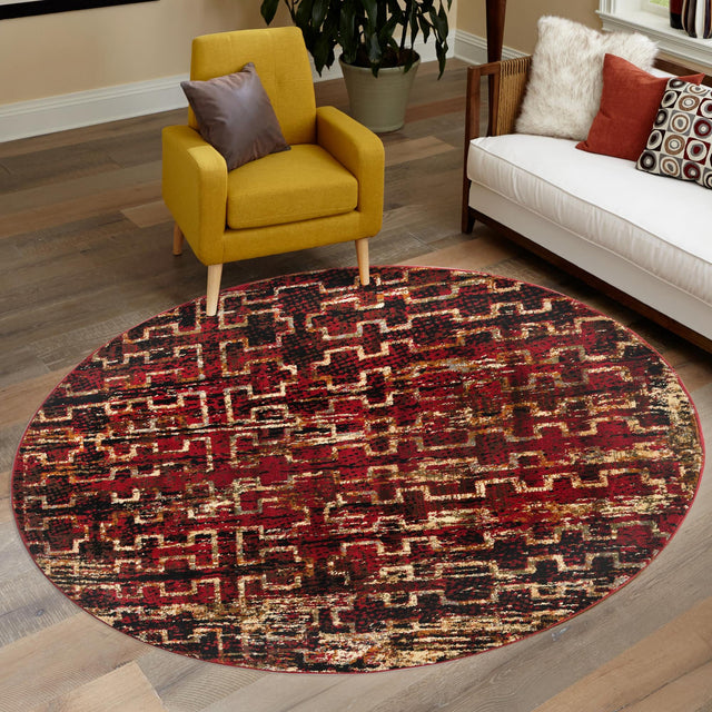 Burgundy 5' 3 x 5' 3 Saturn Round Area Rug Stain Resistant Easy Clean Classic Vintage Design Durable Carpet for Affordable Home Interiors for Sale at Rug Engine
