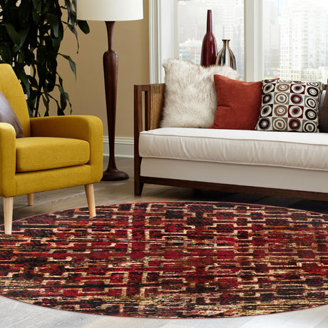 Burgundy 5' 3 x 5' 3 Saturn Round Area Rug Stain Resistant Easy Clean Classic Vintage Design Durable Carpet for Affordable Home Interiors for Sale at Rug Engine