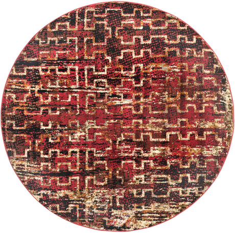 Burgundy 5' 3 x 5' 3 Saturn Round Area Rug Stain Resistant Easy Clean Classic Vintage Design Durable Carpet for Affordable Home Interiors for Sale at Rug Engine