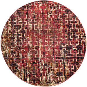Burgundy 7' 1 x 7' 1 Saturn Round Area Rug Stain Resistant Easy Clean Classic Vintage Design Durable Carpet for Affordable Home Interiors for Sale at Rug Engine