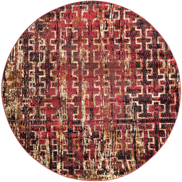 Burgundy 7' 1 x 7' 1 Saturn Round Area Rug Stain Resistant Easy Clean Classic Vintage Design Durable Carpet for Affordable Home Interiors for Sale at Rug Engine