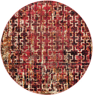 Burgundy 7' 10 x 7' 10 Saturn Round Area Rug Stain Resistant Easy Clean Classic Vintage Design Durable Carpet for Affordable Home Interiors for Sale at Rug Engine