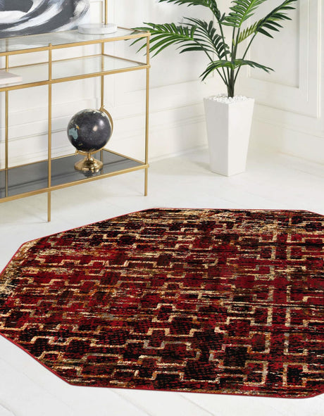 Burgundy 7' 10 x 7' 10 Saturn Octagon Area Rug Stain Resistant Easy Clean Classic Vintage Design Durable Carpet for Affordable Home Interiors for Sale at Rug Engine