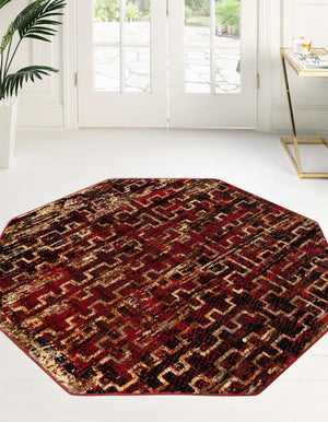 Burgundy 5' 3 x 5' 3 Saturn Octagon Area Rug Stain Resistant Easy Clean Classic Vintage Design Durable Carpet for Affordable Home Interiors for Sale at Rug Engine