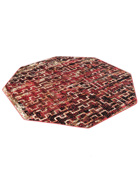 Burgundy 5' 3 x 5' 3 Saturn Octagon Area Rug Stain Resistant Easy Clean Classic Vintage Design Durable Carpet for Affordable Home Interiors for Sale at Rug Engine
