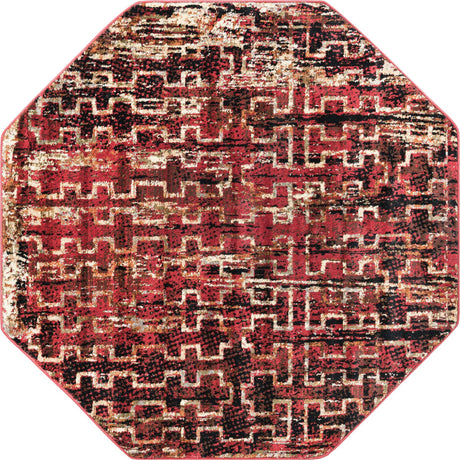 Burgundy 5' 3 x 5' 3 Saturn Octagon Area Rug Stain Resistant Easy Clean Classic Vintage Design Durable Carpet for Affordable Home Interiors for Sale at Rug Engine