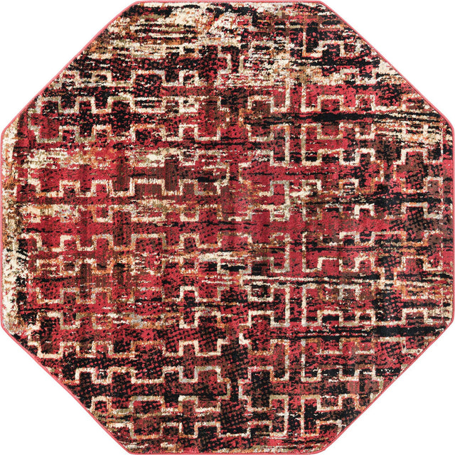 Burgundy 5' 3 x 5' 3 Saturn Octagon Area Rug Stain Resistant Easy Clean Classic Vintage Design Durable Carpet for Affordable Home Interiors for Sale at Rug Engine