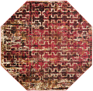 Burgundy 7' 10 x 7' 10 Saturn Octagon Area Rug Stain Resistant Easy Clean Classic Vintage Design Durable Carpet for Affordable Home Interiors for Sale at Rug Engine